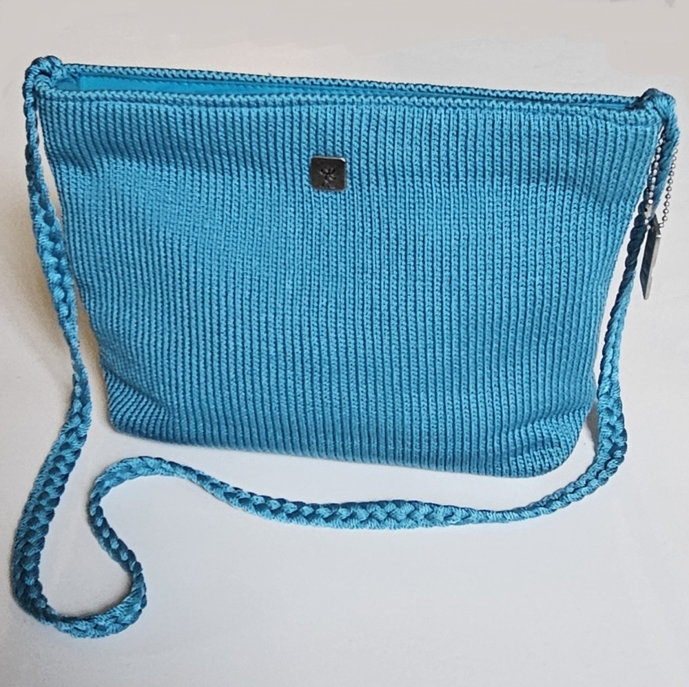 Lina Woven Knit Handbag Shoulder Crossbody boho handbag Sky Blue Sack Style